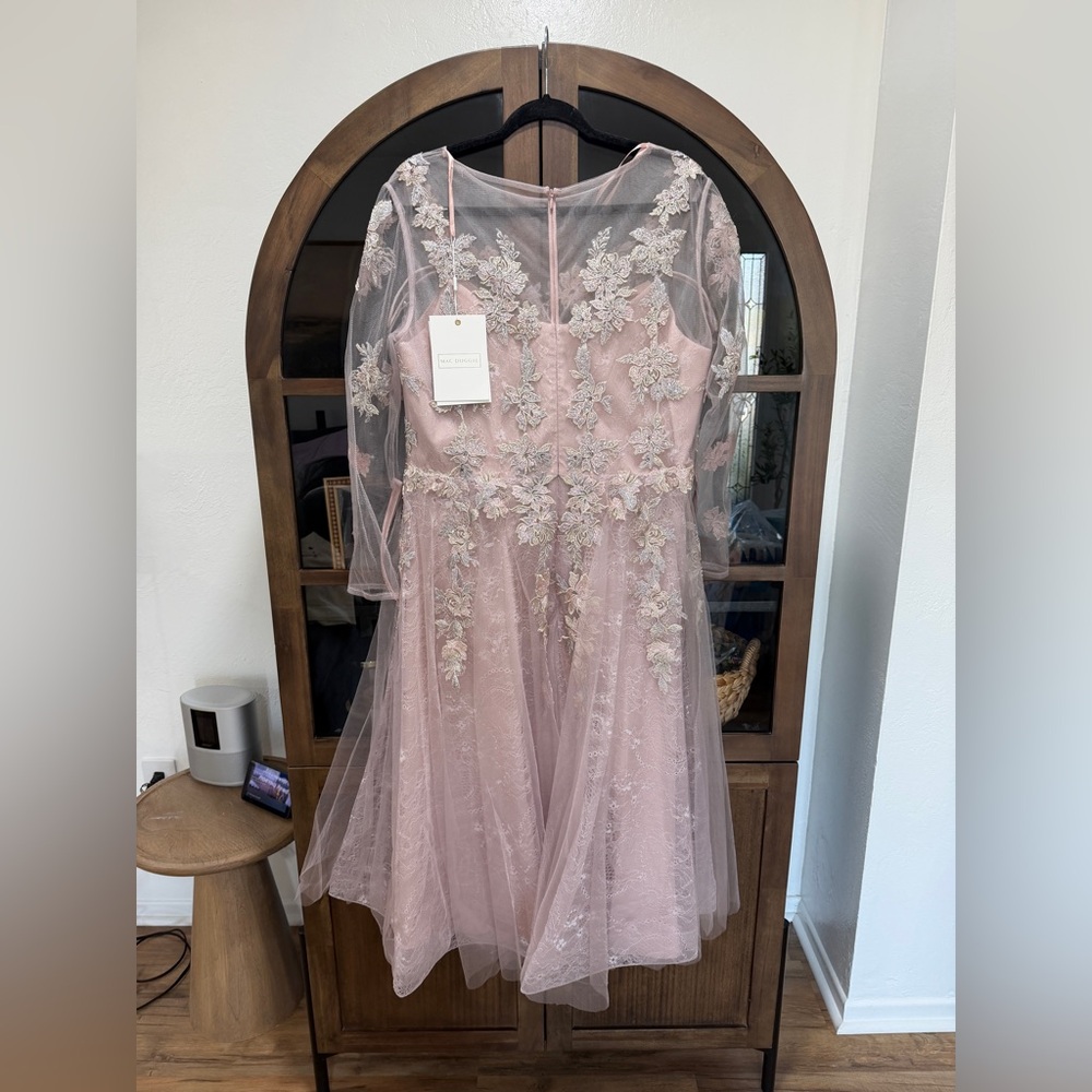 NWT Mac Duggal Elegant Lace Midi Dress in Blush Pink - Picture 10 of 11